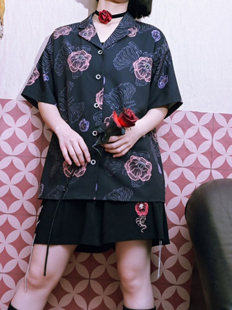 Black White Vintage Loose Short-Sleeve Shirt