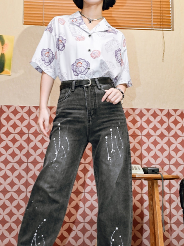 Black White Vintage Loose Short-Sleeve Shirt