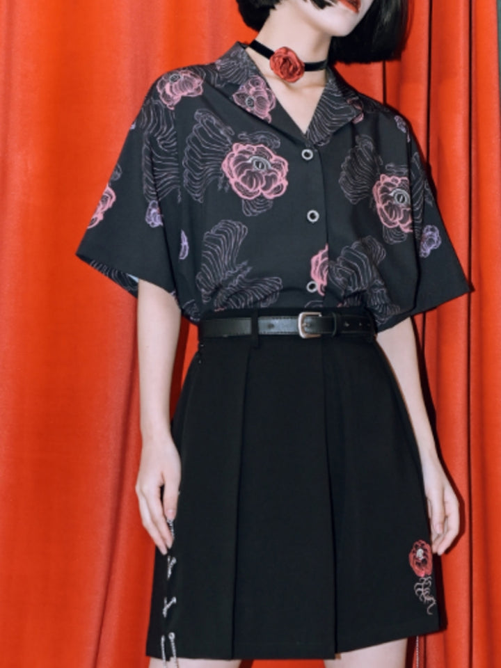 Black White Vintage Loose Short-Sleeve Shirt