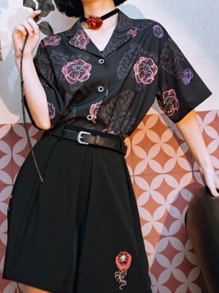 Black White Vintage Loose Short-Sleeve Shirt