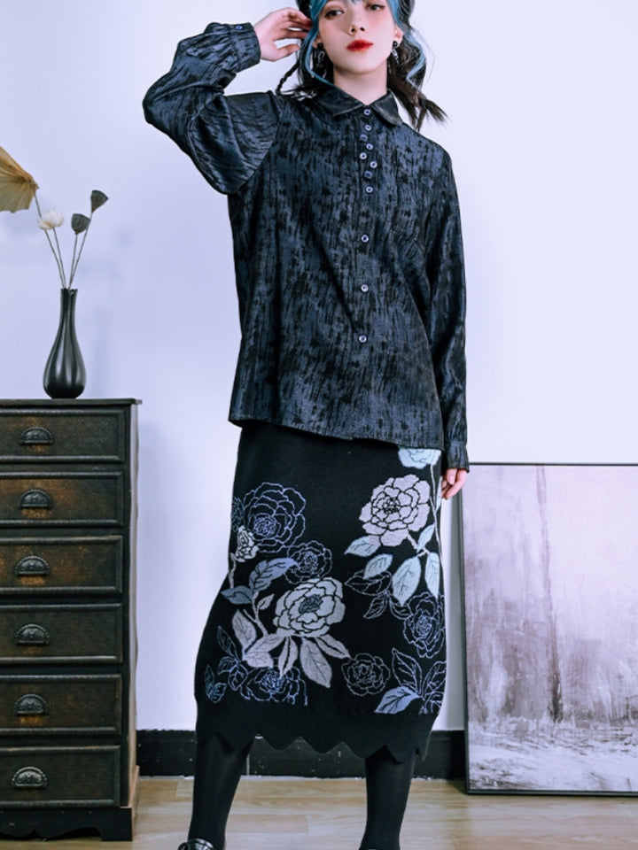 Vintage Multi-Button Lapel Long-Sleeve Shirt for Spring