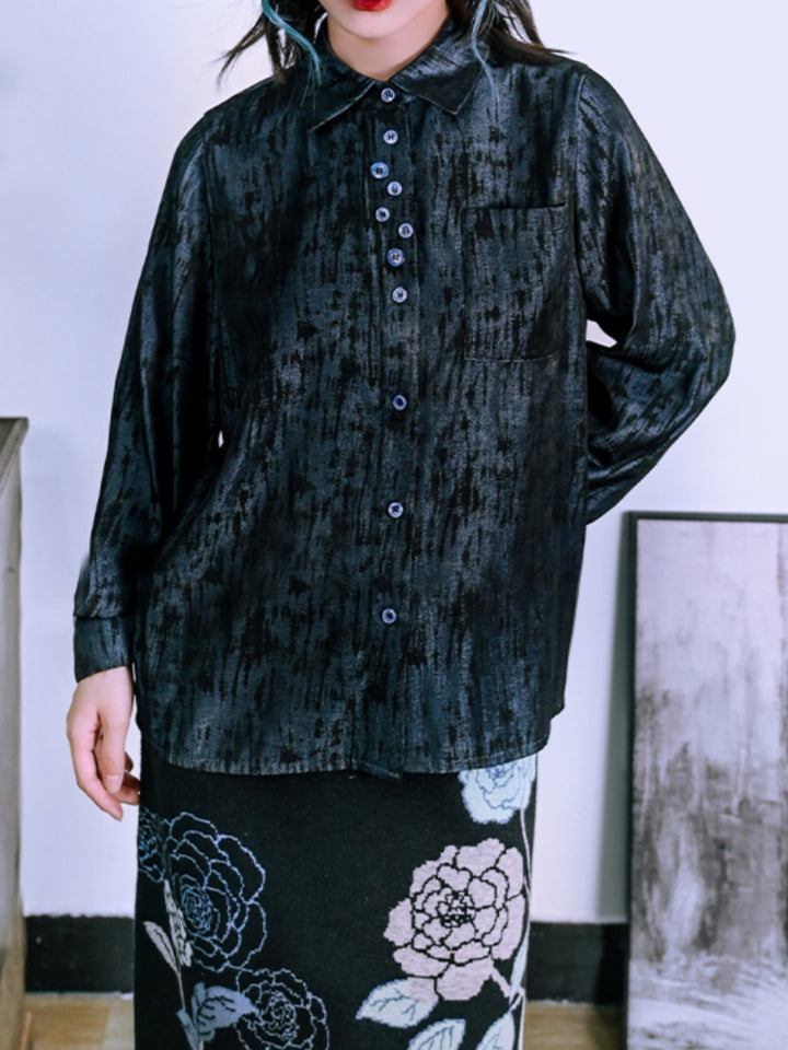 Vintage Multi-Button Lapel Long-Sleeve Shirt for Spring