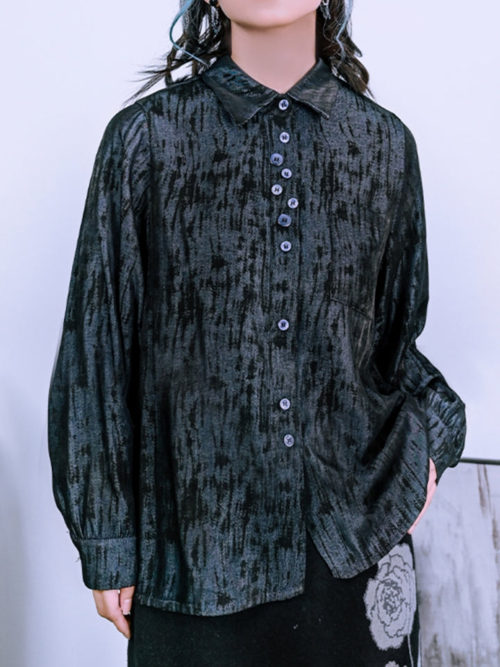Vintage Multi-Button Lapel Long-Sleeve Shirt for Spring