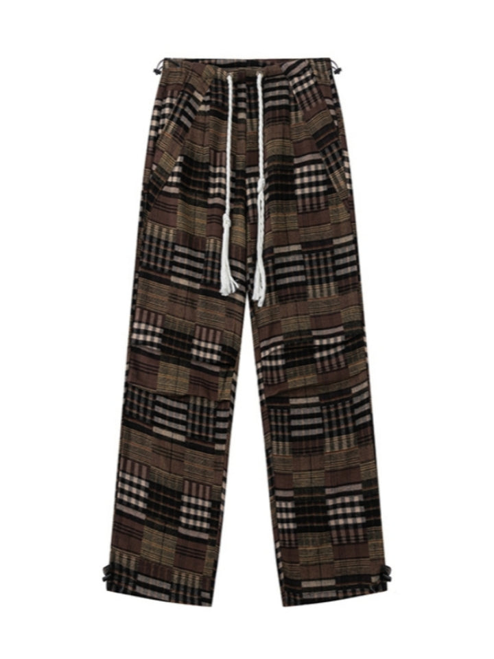 Plaid Patchwork Straight-Leg Casual Pants