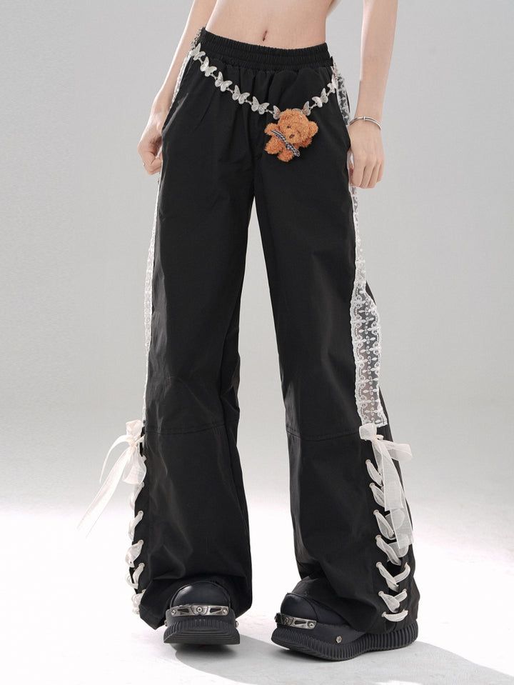 Gray Preppy Style Straight-Leg Casual Pants