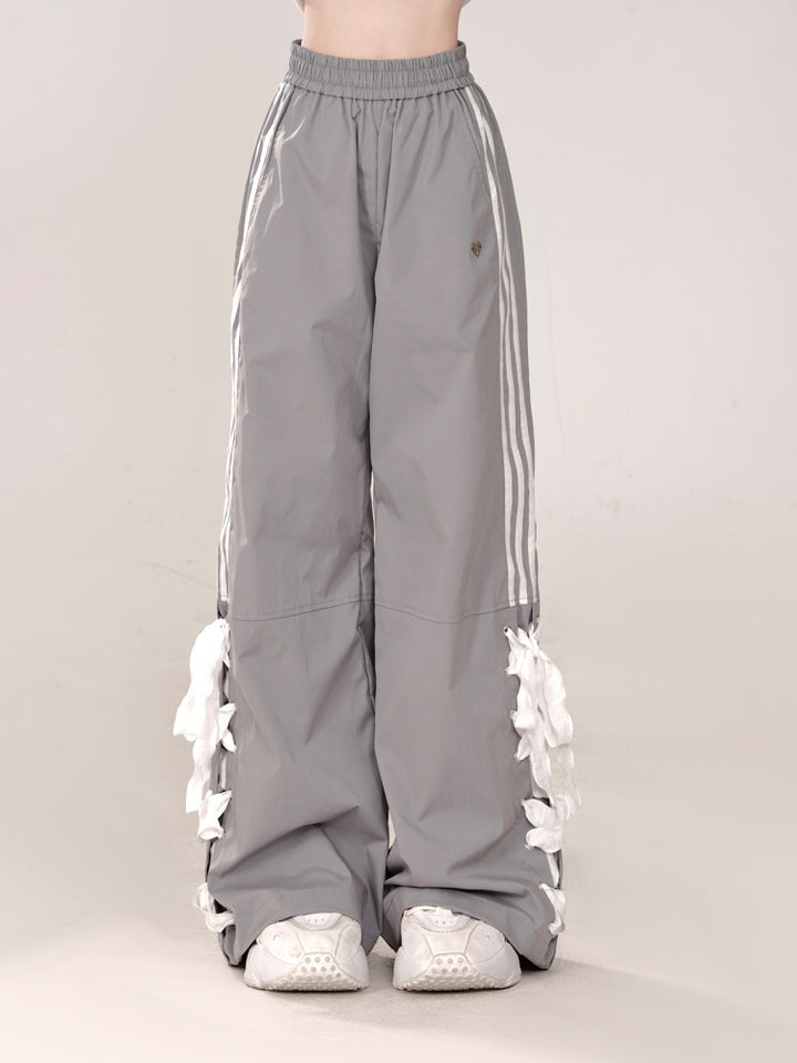 Gray Preppy Style Straight-Leg Casual Pants