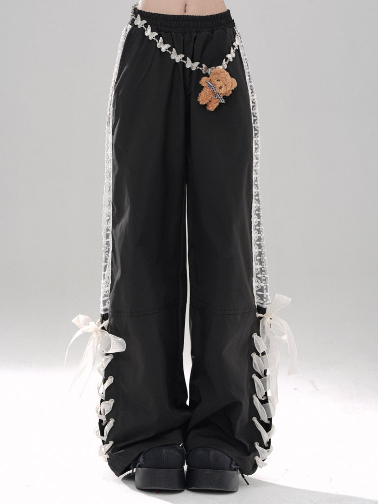 Gray Preppy Style Straight-Leg Casual Pants