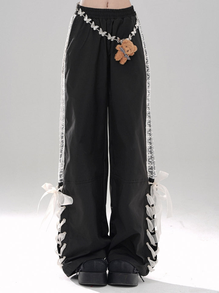 Gray Preppy Style Straight-Leg Casual Pants