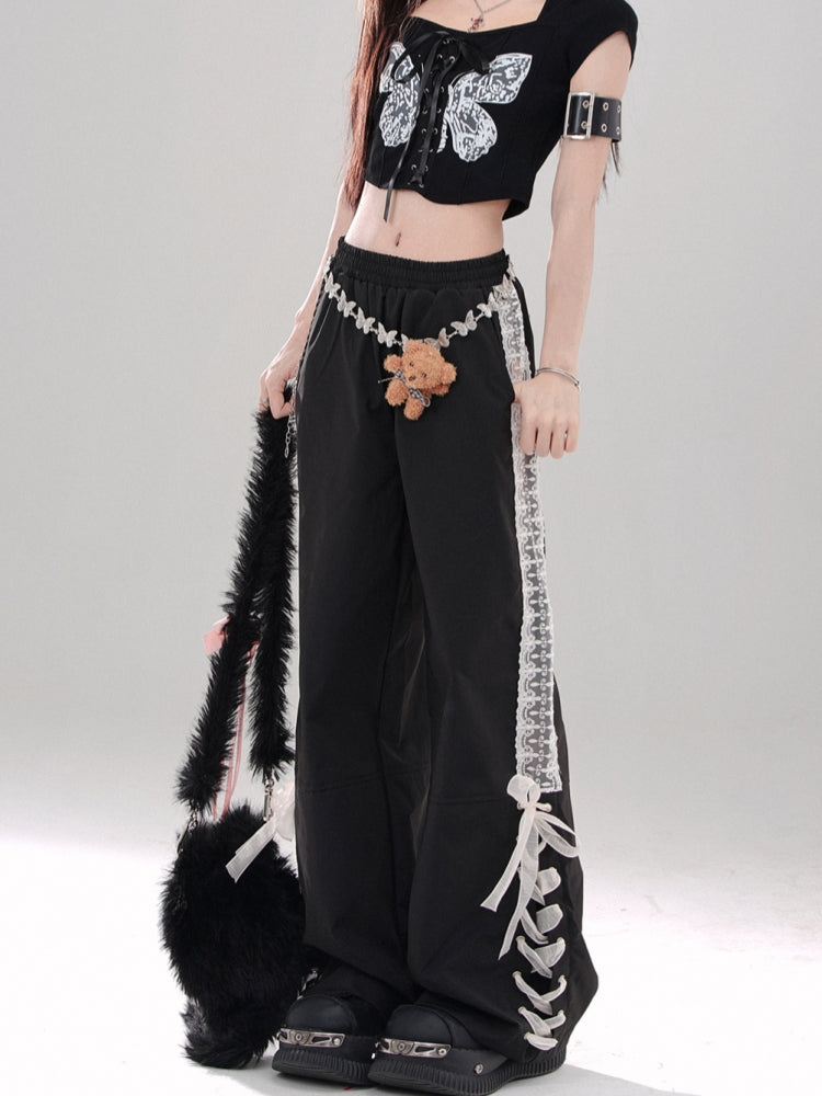 Gray Preppy Style Straight-Leg Casual Pants