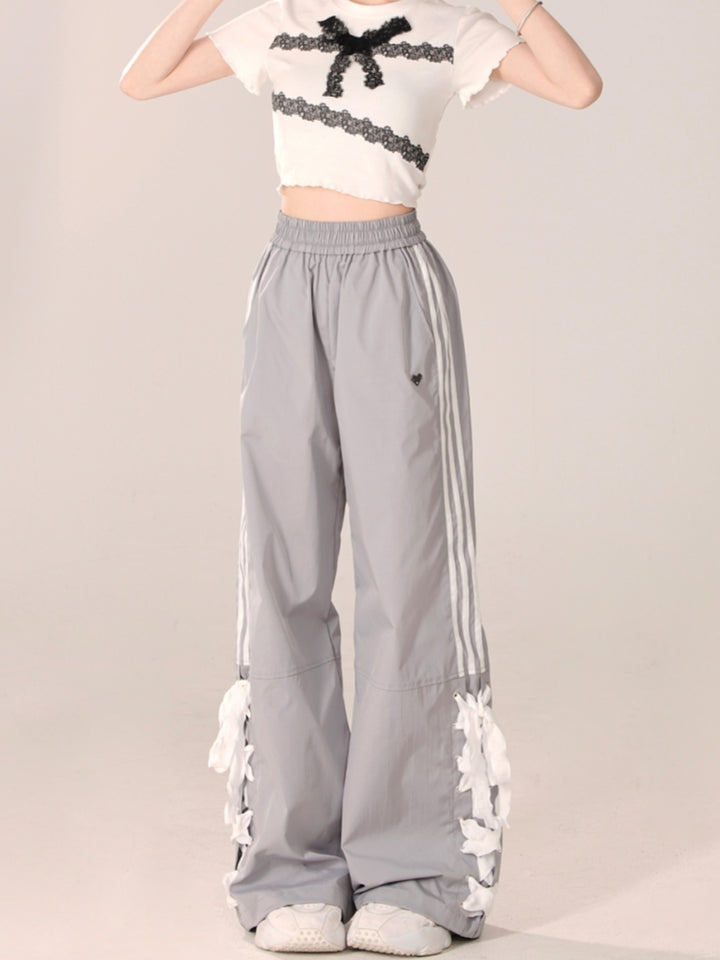 Gray Preppy Style Straight-Leg Casual Pants