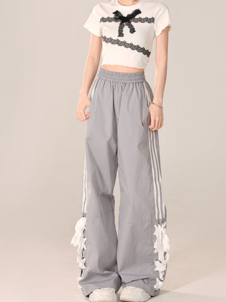 Gray Preppy Style Straight-Leg Casual Pants