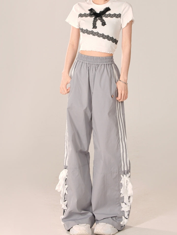 Gray Preppy Style Straight-Leg Casual Pants