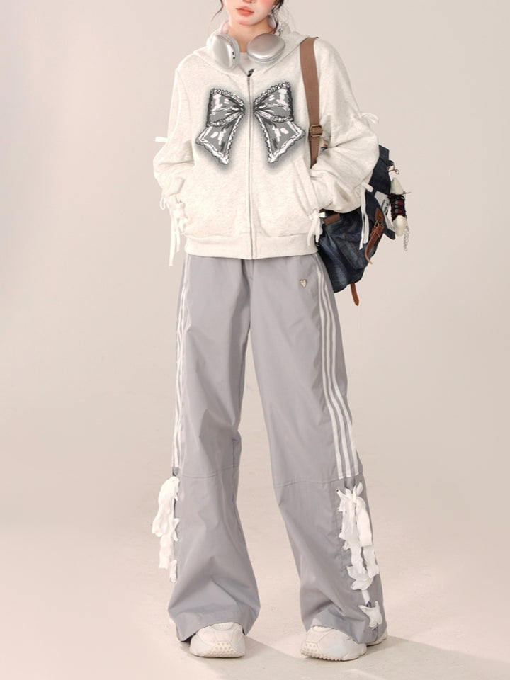 Gray Preppy Style Straight-Leg Casual Pants