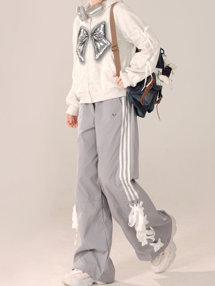 Gray Preppy Style Straight-Leg Casual Pants