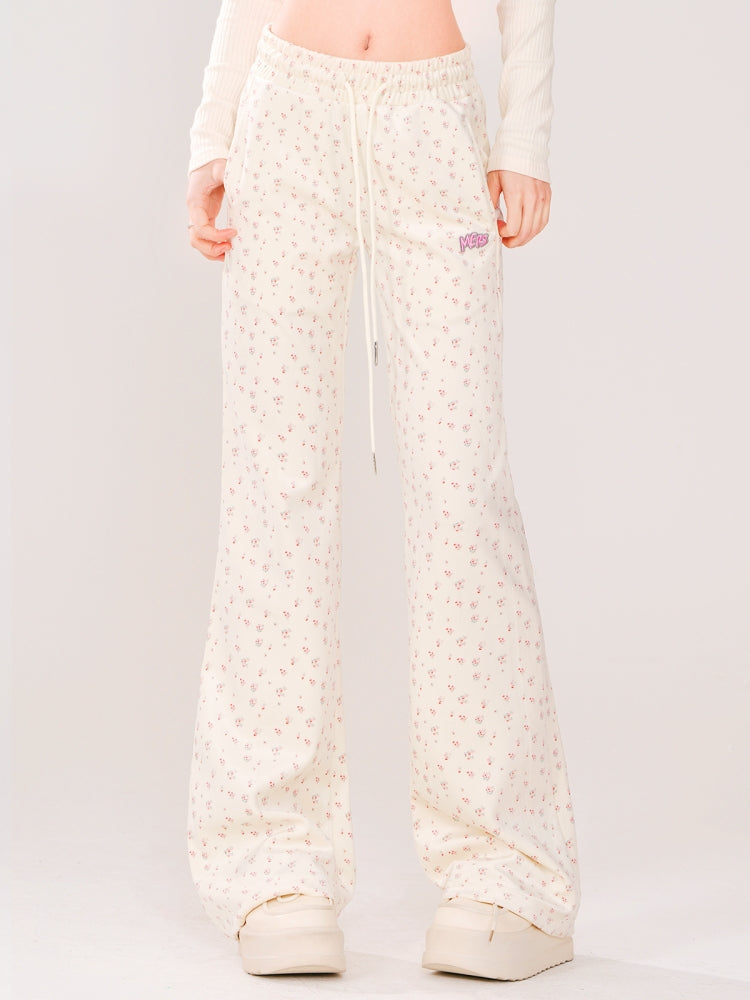 Korean-Style Floral Print Drawstring Casual Pants