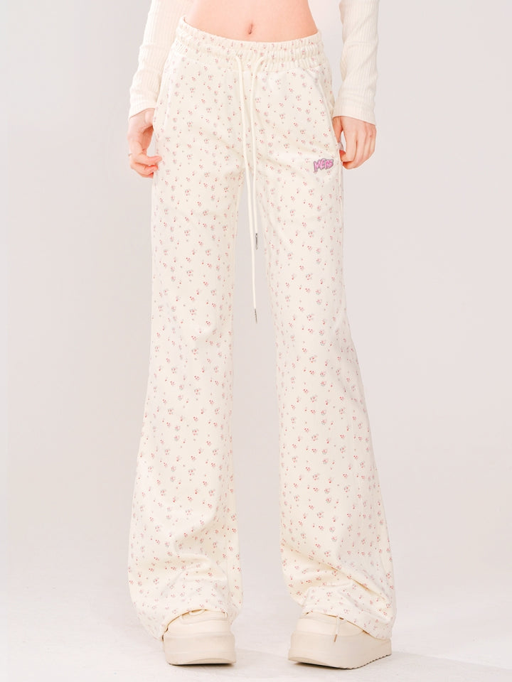 Korean-Style Floral Print Drawstring Casual Pants