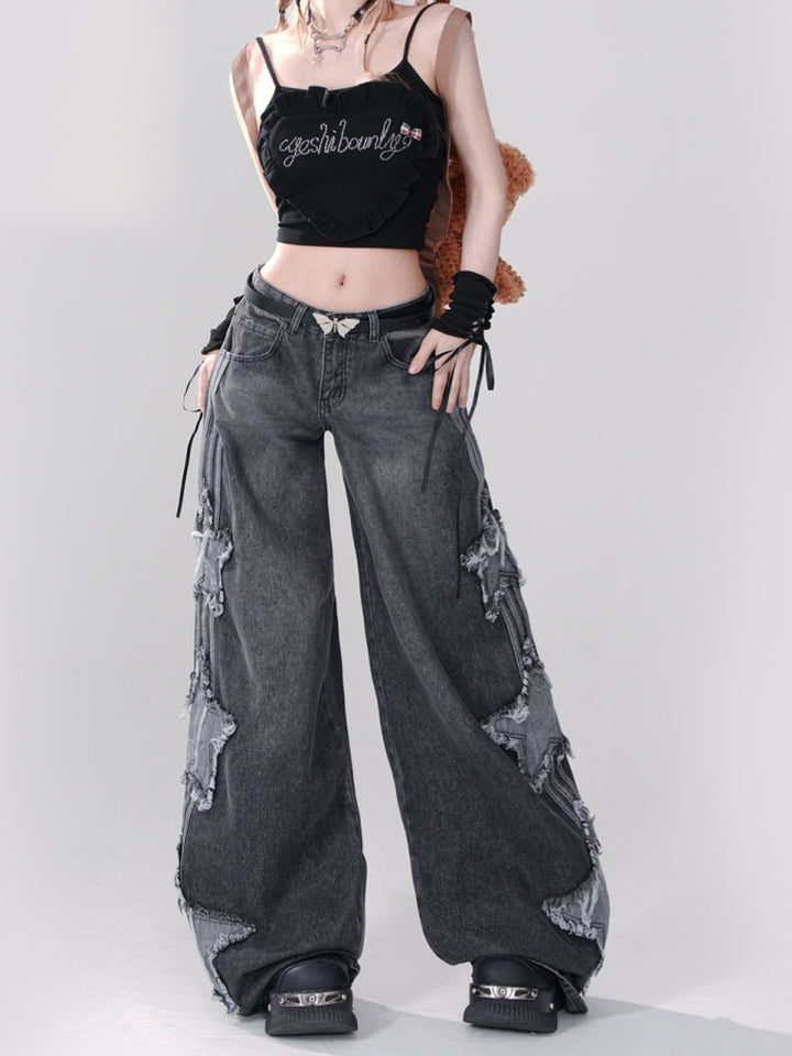 Star Embroidery Sweet and Cool Style Spring Jeans