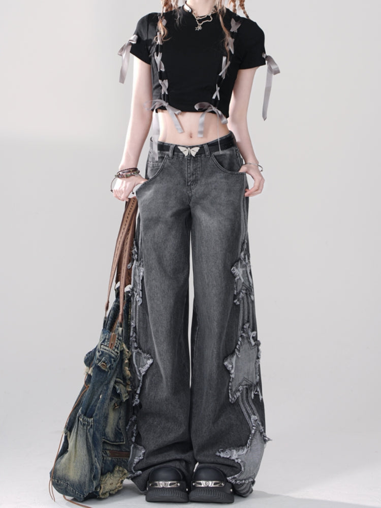 Star Embroidery Sweet and Cool Style Spring Jeans