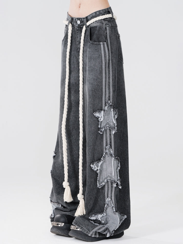 Star Embroidery Sweet and Cool Style Spring Jeans