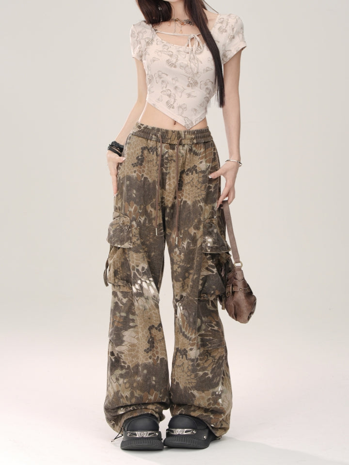 Snakeskin Print Loose Cargo Pants for Summer
