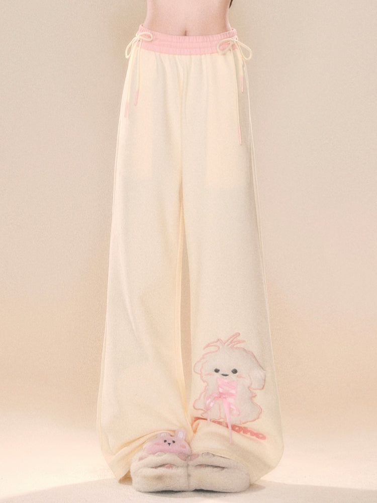 Puppy Embroidery Fall Winter Casual Pants