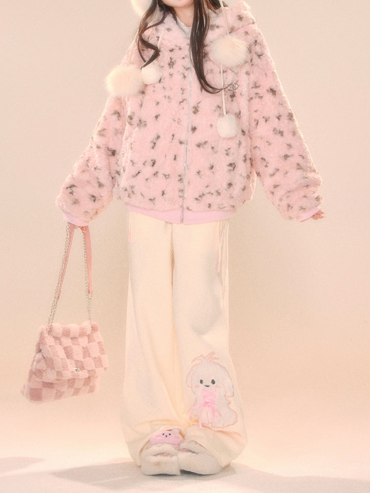 Puppy Embroidery Fall Winter Casual Pants