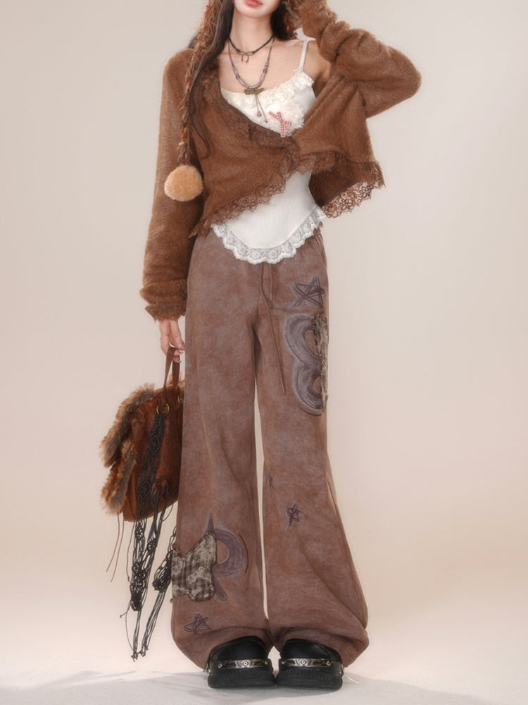 Butterfly Embroidery Brown Fall and Winter Jeans