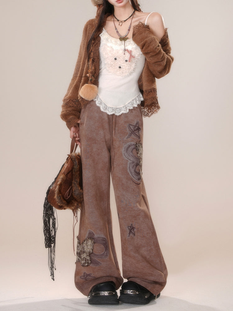 Butterfly Embroidery Brown Fall and Winter Jeans