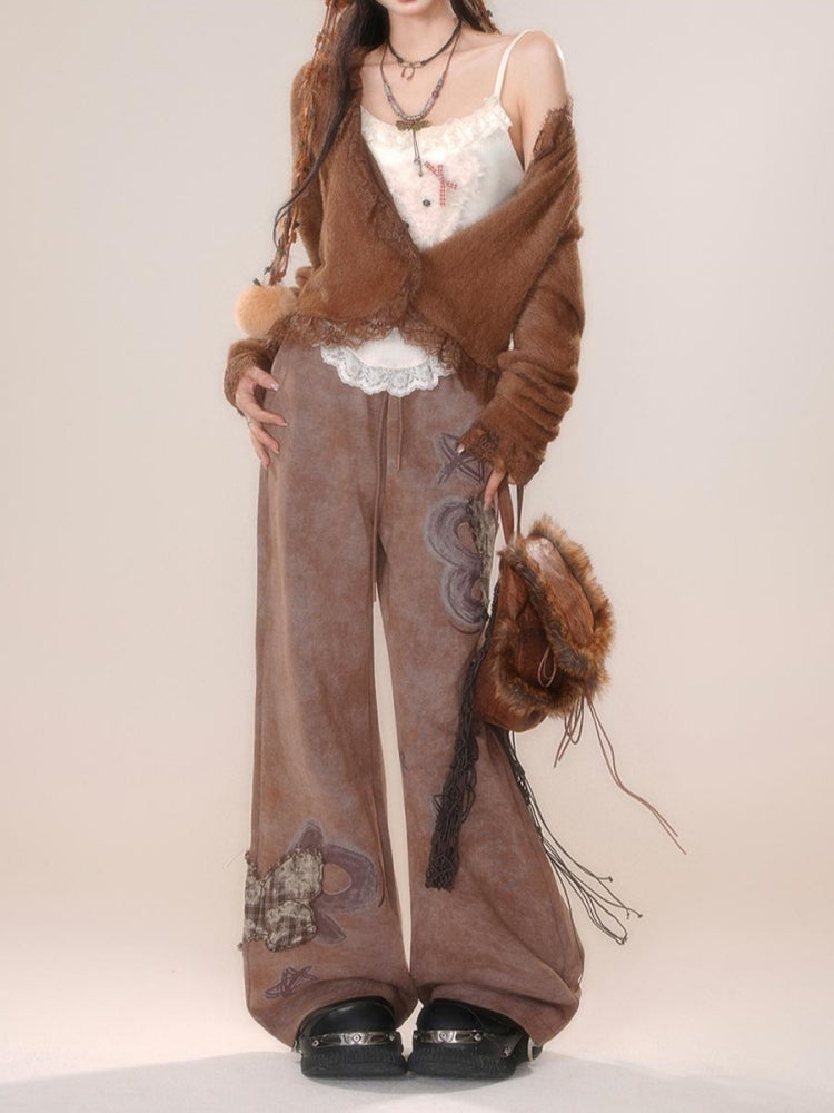 Butterfly Embroidery Brown Fall and Winter Jeans