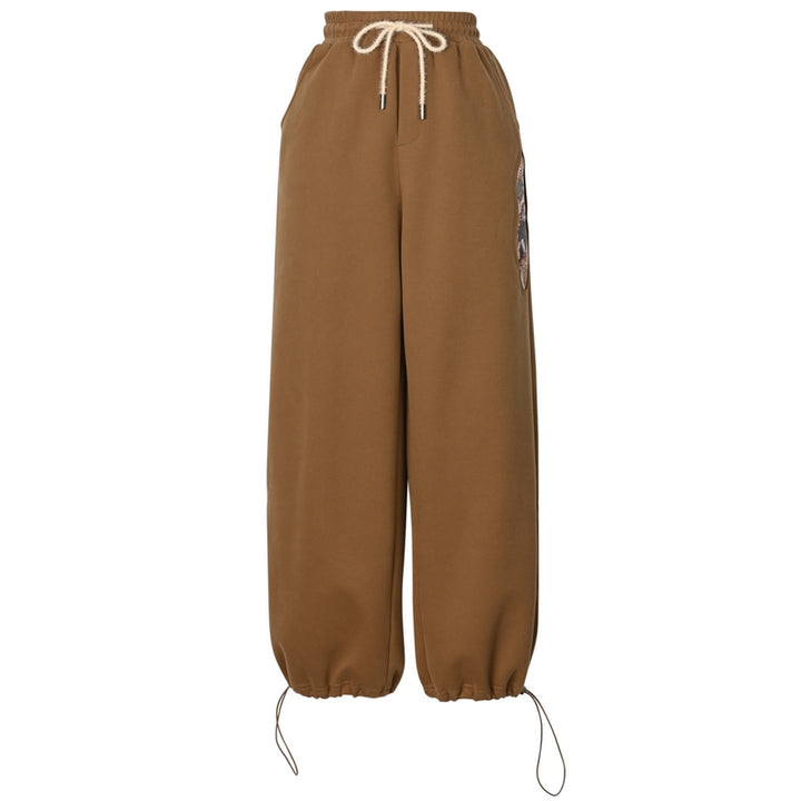 Brown High-Waisted Cartoon Print Casual Pants