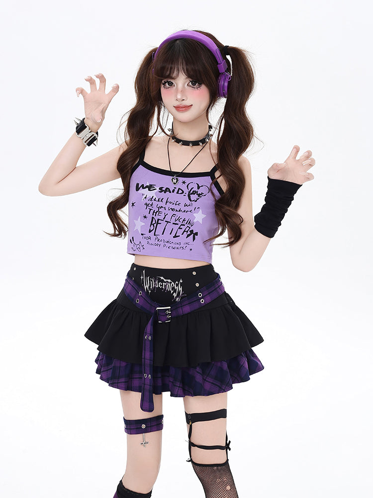 Gothic Y2K Plaid Tiered Cake Skirt for Summer