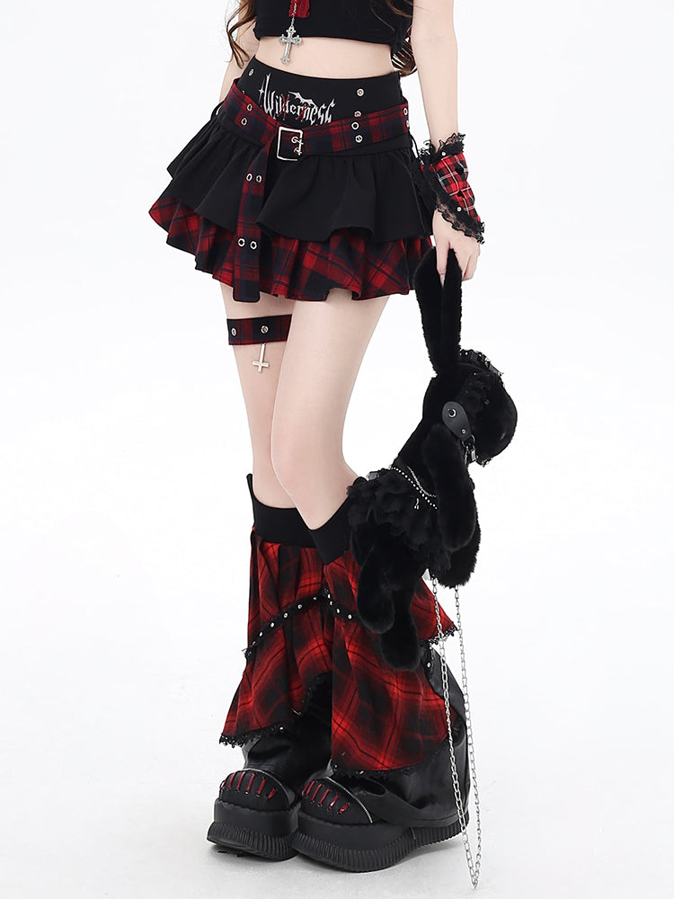 Gothic Y2K Plaid Tiered Cake Skirt for Summer