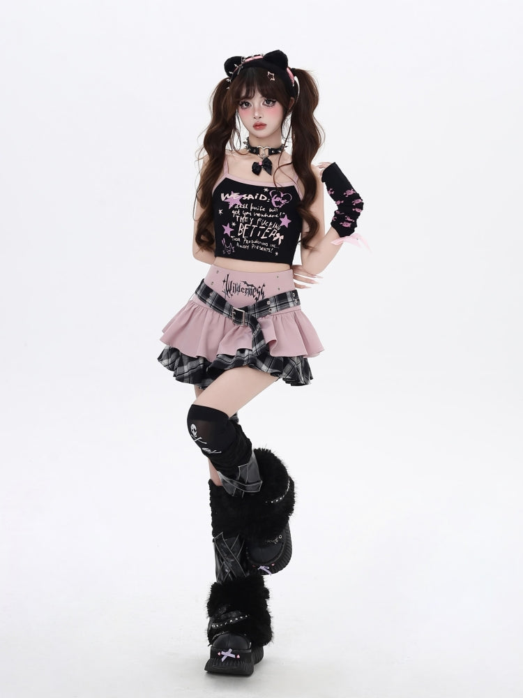 Gothic Y2K Plaid Tiered Cake Skirt for Summer