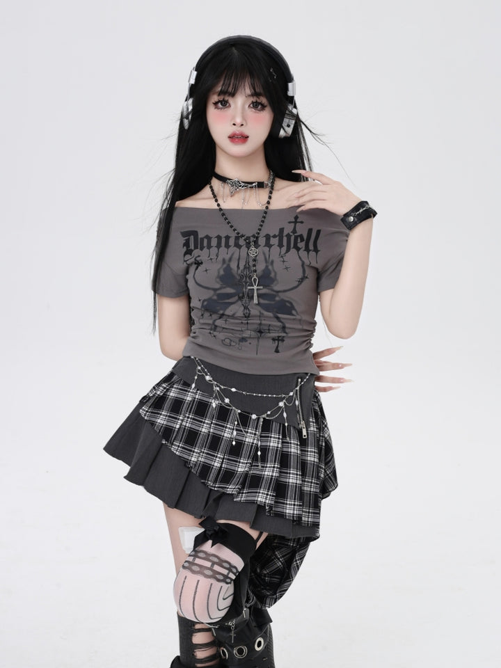 Off-Shoulder Butterfly Print Hot Girl T-Shirt