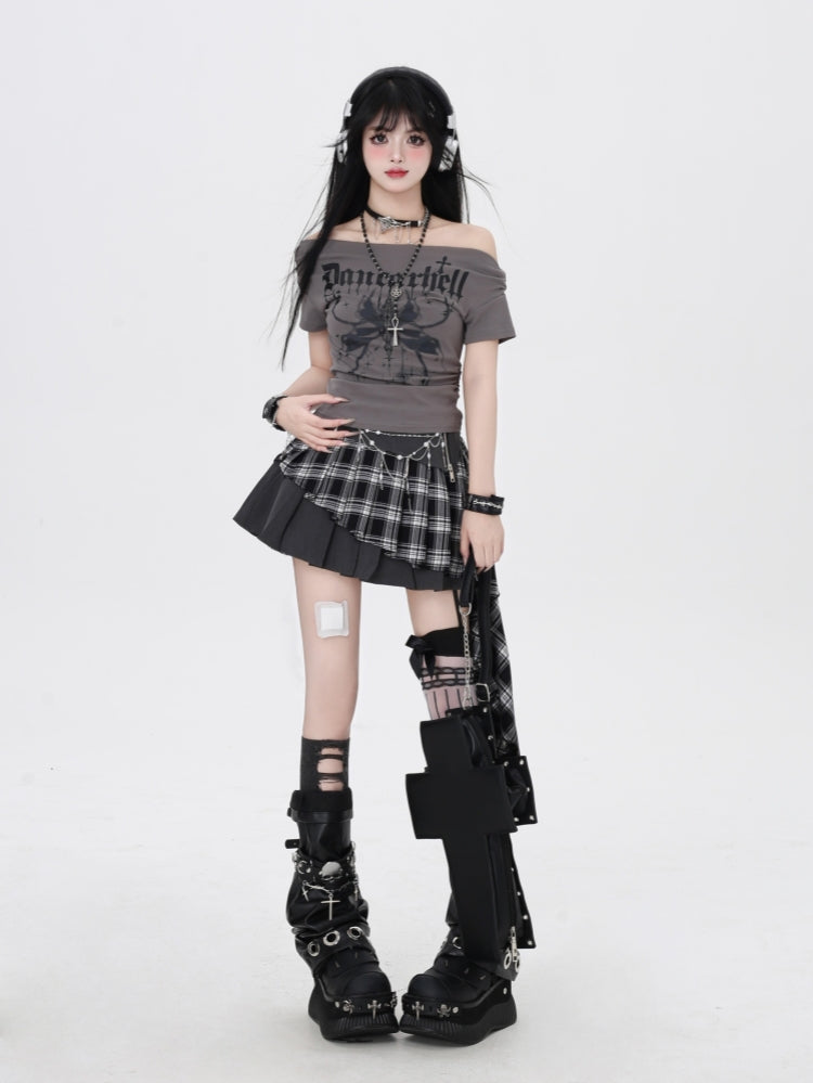 Off-Shoulder Butterfly Print Hot Girl T-Shirt