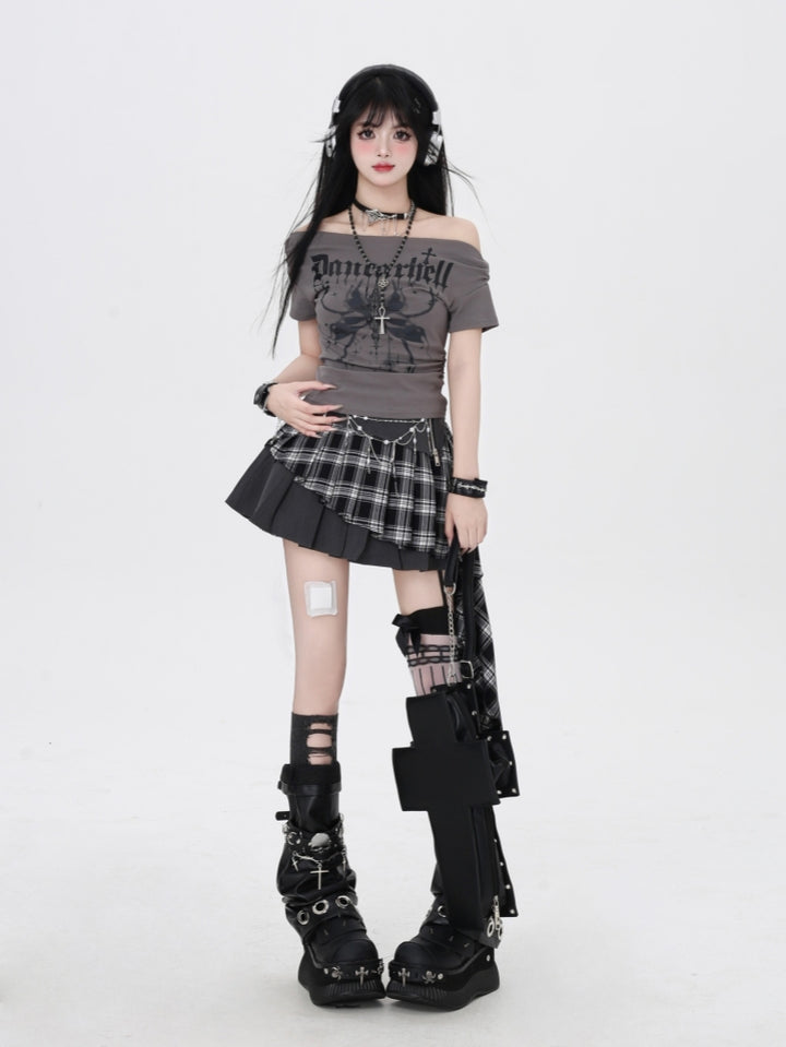 Off-Shoulder Butterfly Print Hot Girl T-Shirt