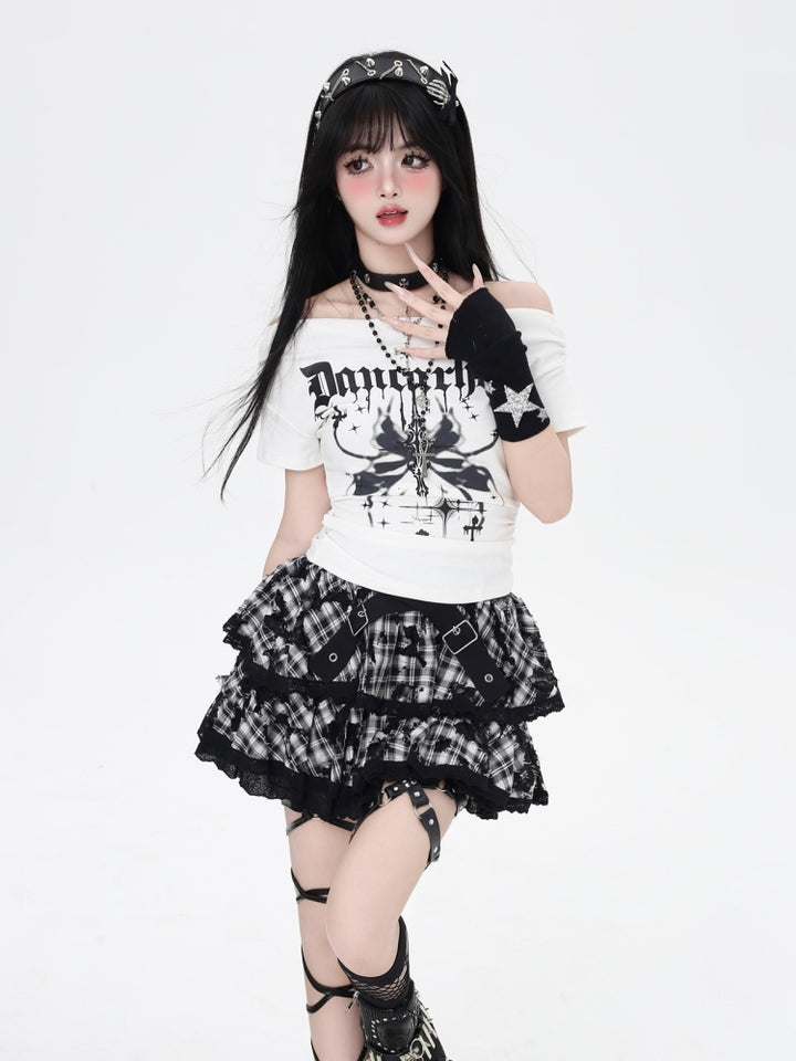 Off-Shoulder Butterfly Print Hot Girl T-Shirt
