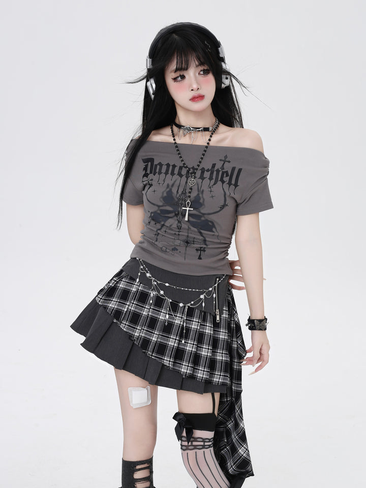 Off-Shoulder Butterfly Print Hot Girl T-Shirt