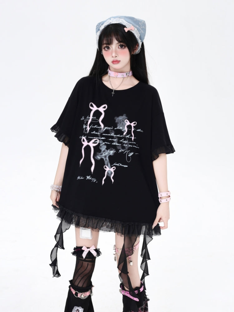 Bow and Ribbon Loose-Fit T-Shirt for Summer