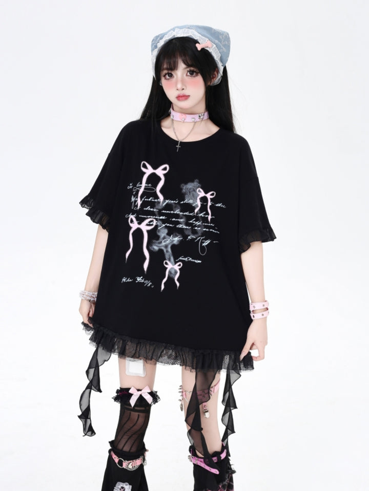 Bow and Ribbon Loose-Fit T-Shirt for Summer