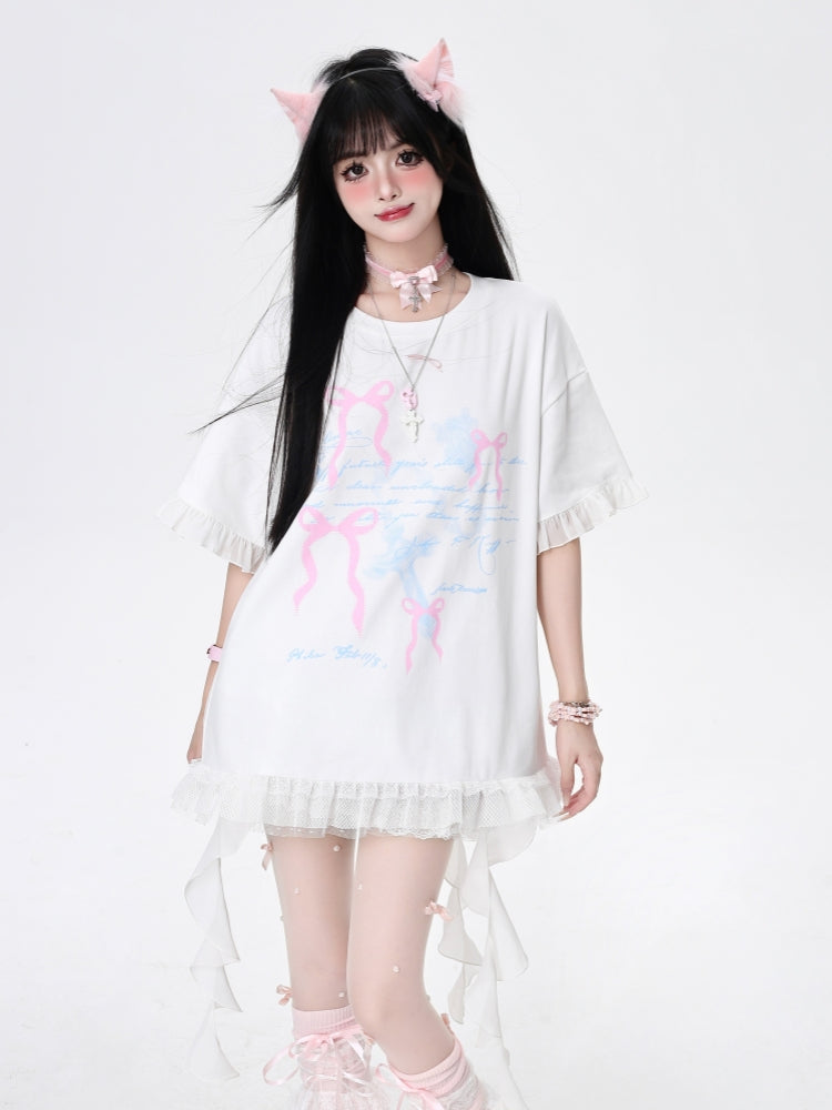 Bow and Ribbon Loose-Fit T-Shirt for Summer