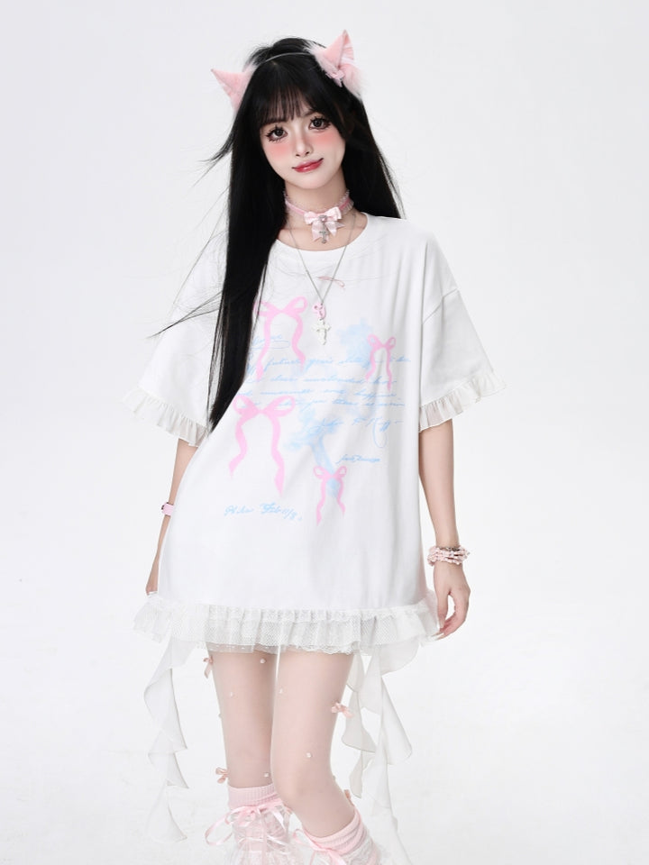 Bow and Ribbon Loose-Fit T-Shirt for Summer