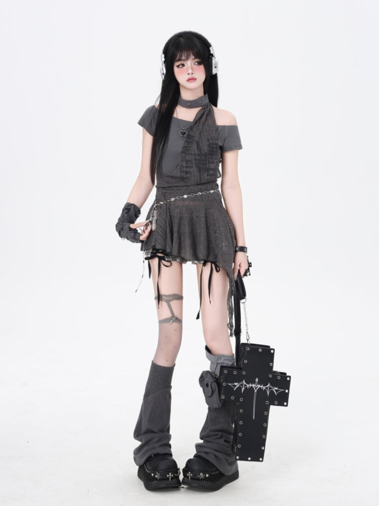 Black/Gray Punk Hot Girl Top for Summer