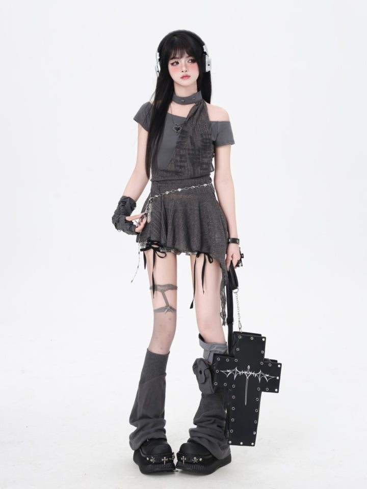 Black/Gray Punk Hot Girl Top for Summer