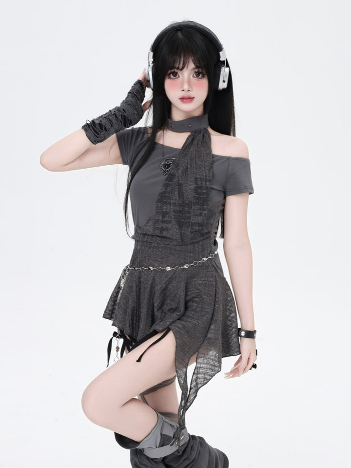 Black/Gray Punk Hot Girl Top for Summer