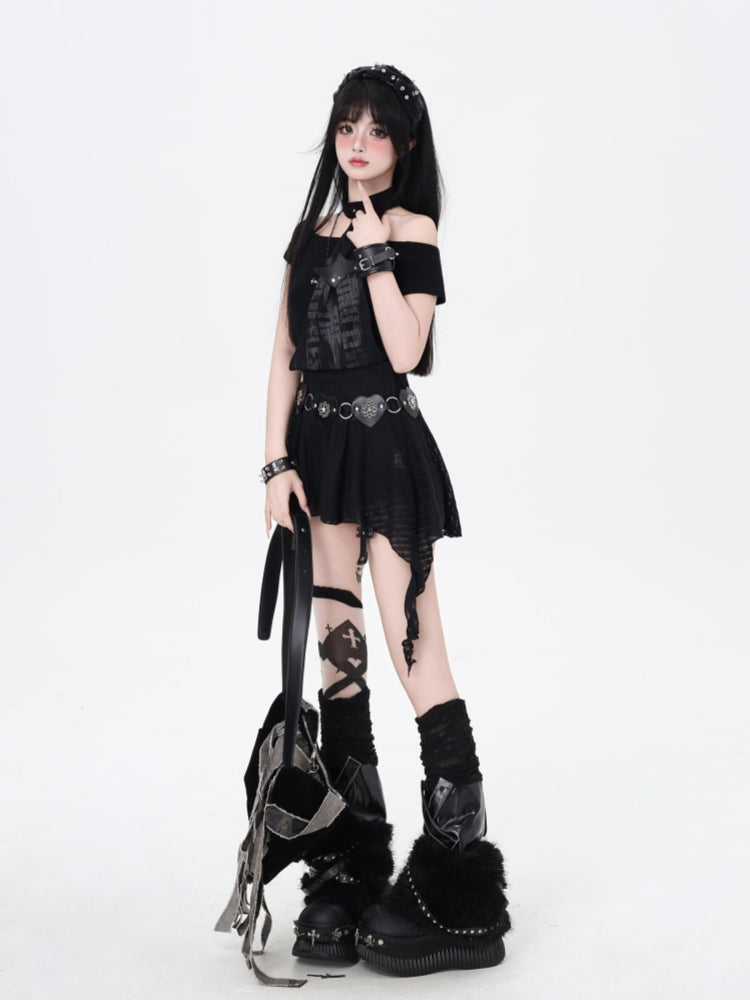 Black/Gray Punk Hot Girl Top for Summer