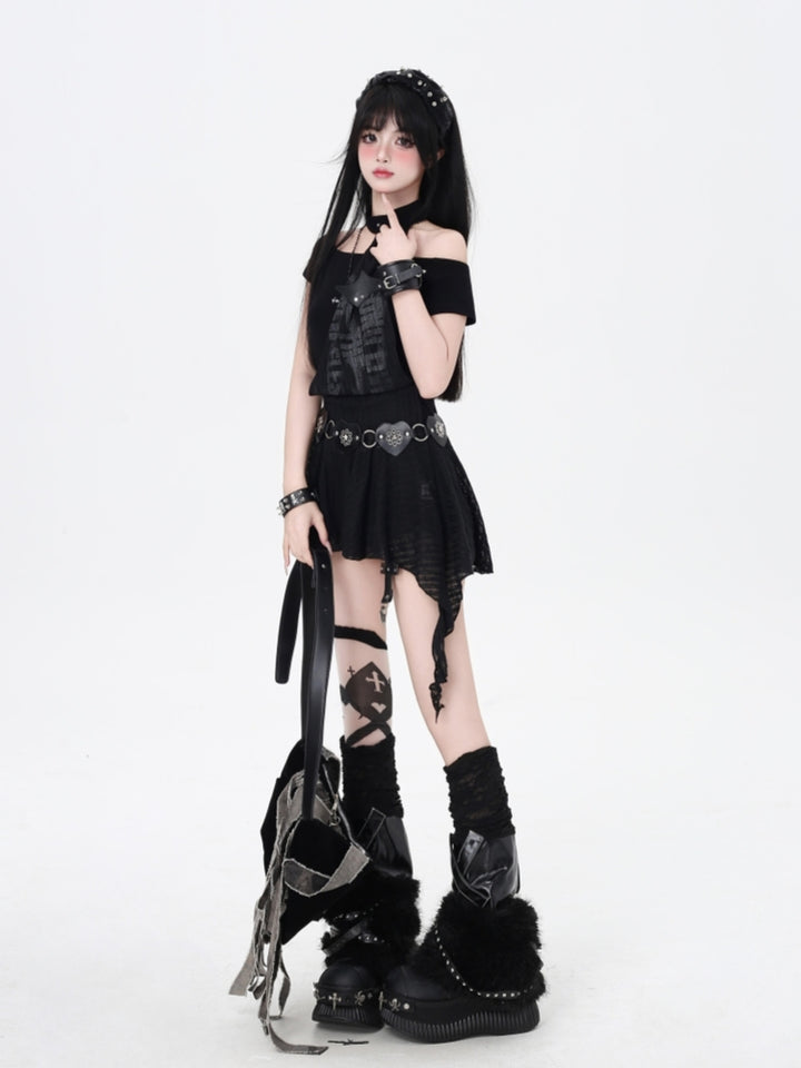 Black/Gray Punk Hot Girl Top for Summer