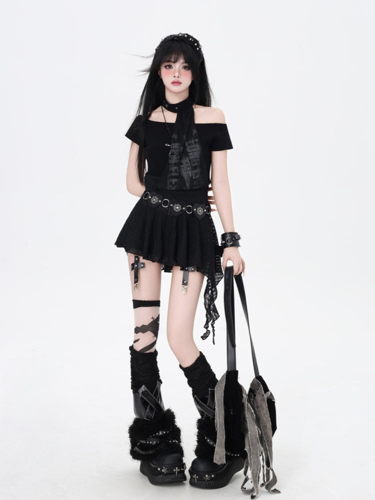 Black/Gray Punk Hot Girl Top for Summer