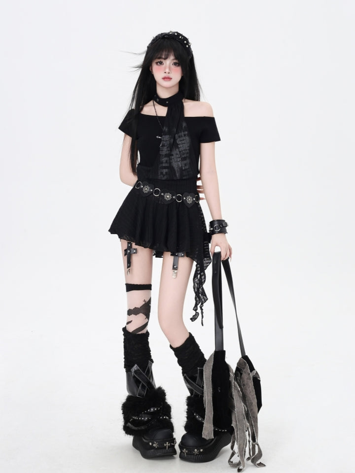 Black/Gray Punk Hot Girl Top for Summer