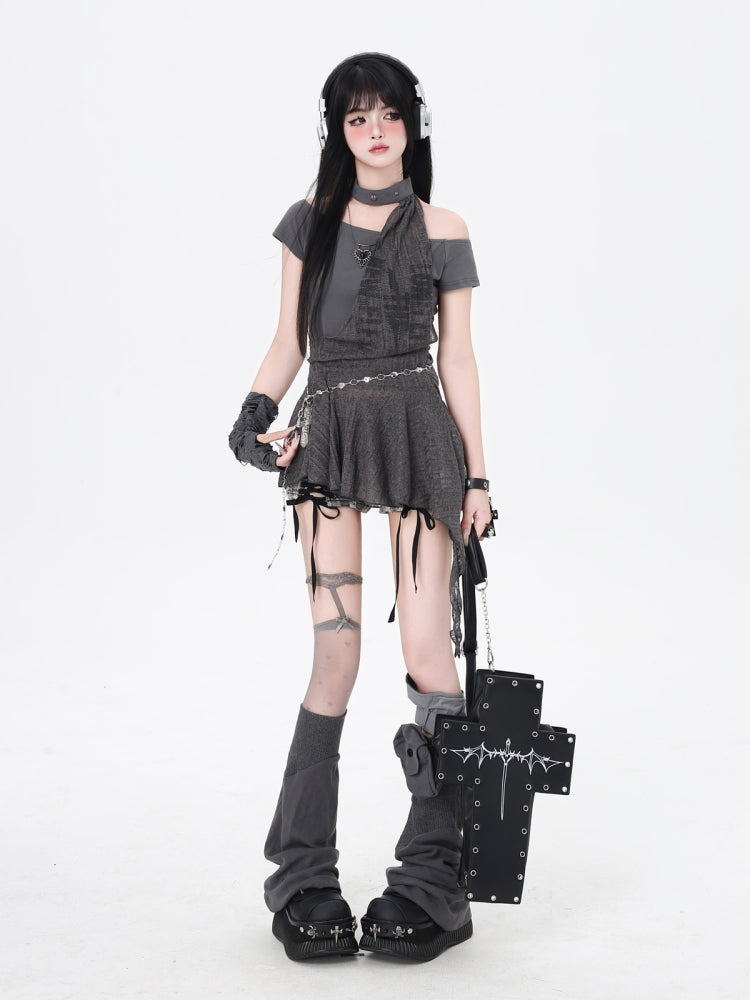 Black/Gray Punk Hot Girl Top for Summer